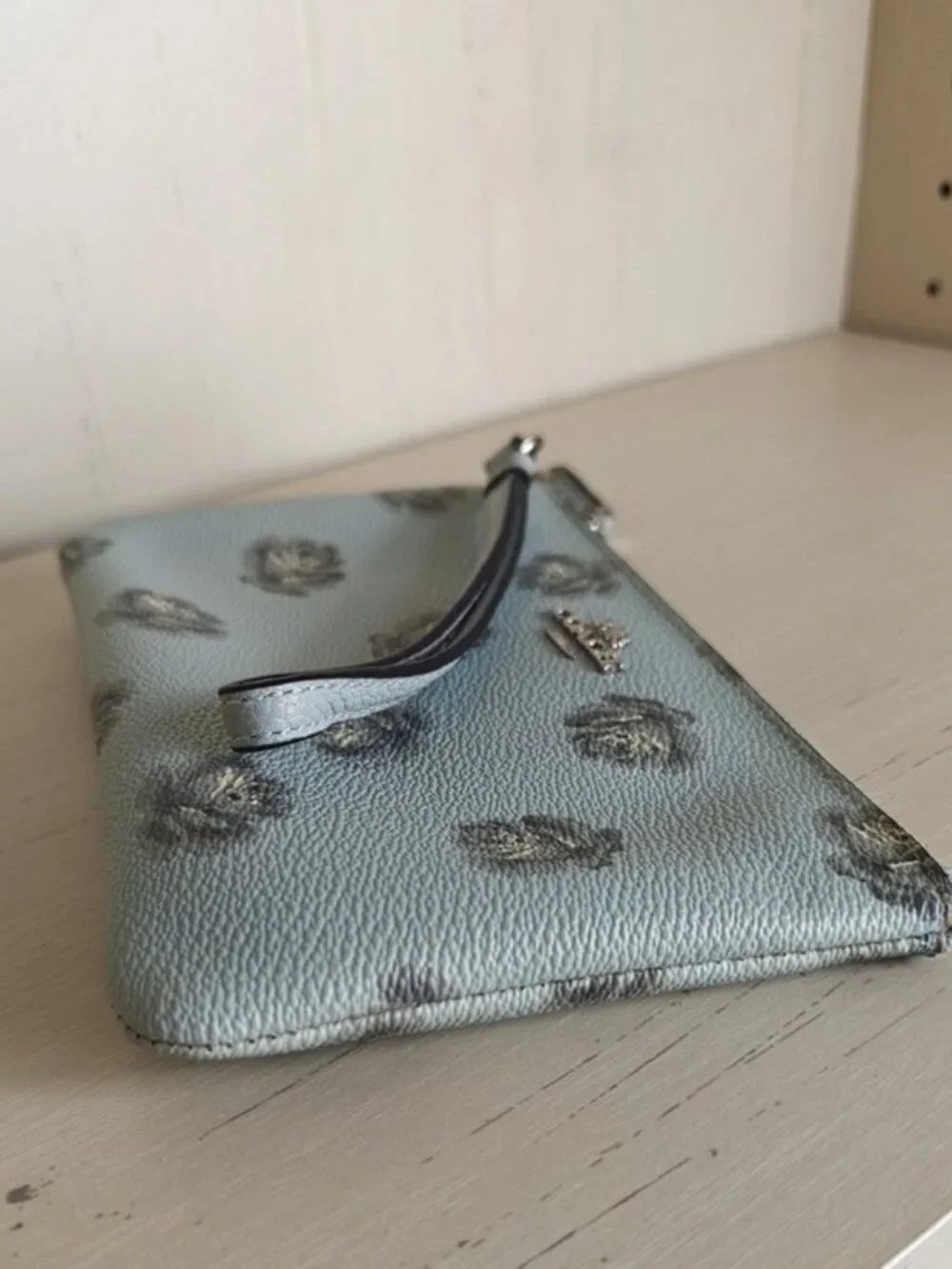 Coach Wristlet Light Blue Gray Roses